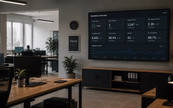 A real-time operations dashboard on a wall display