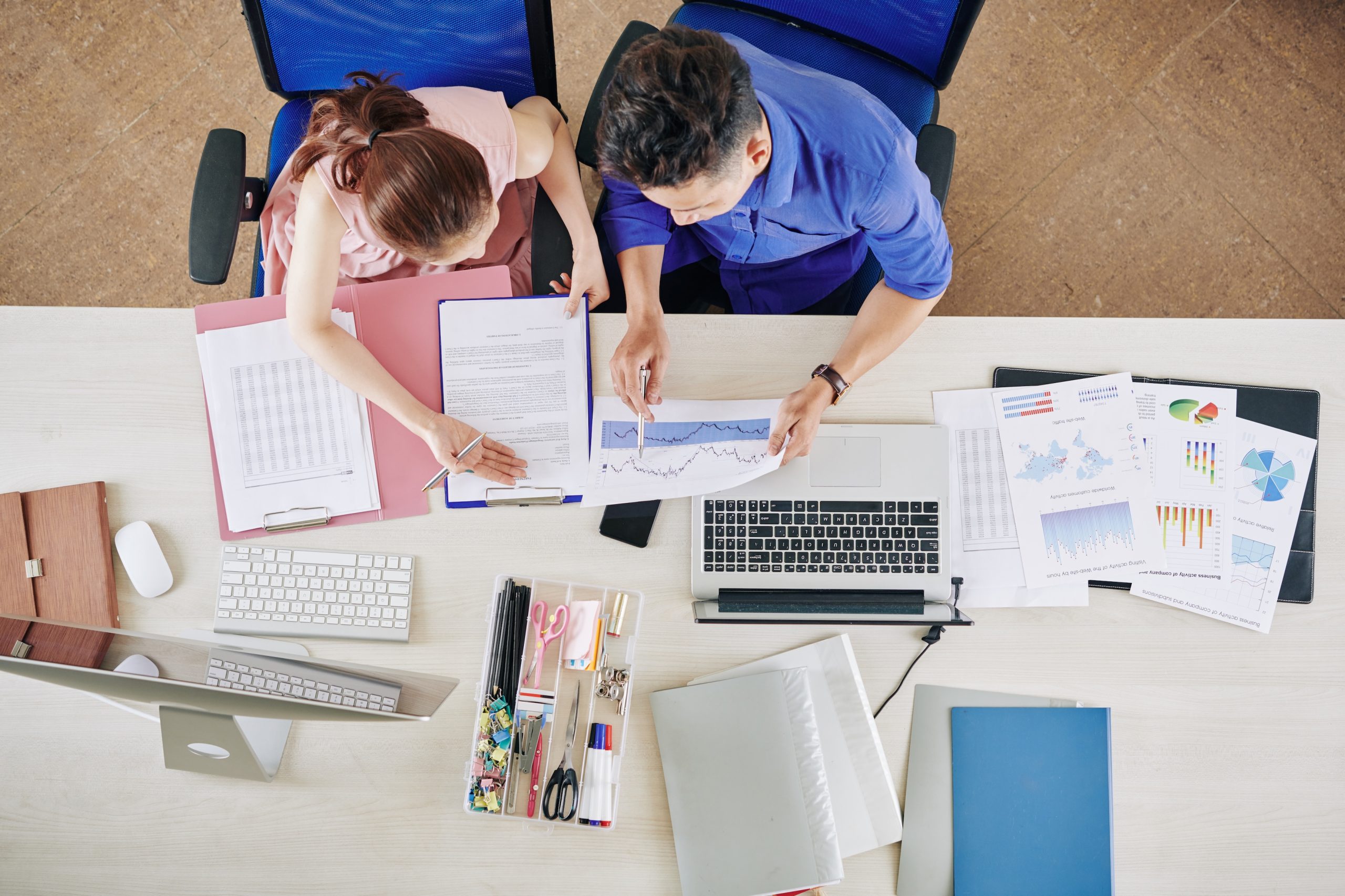 business team working with reports